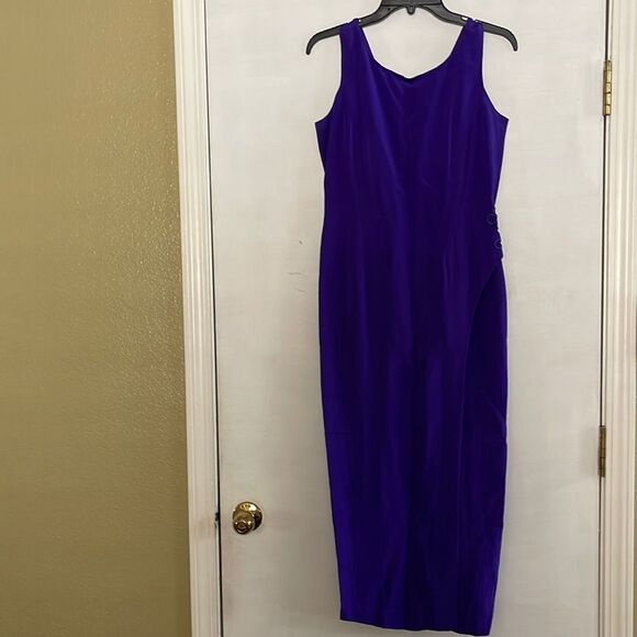 Patrick Collection purple 100% silk lined fitted frog toggle deep slit side maxi - Picture 1 of 6